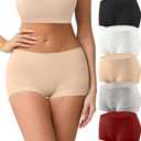 Women's Cotton Boyshorts Underwear 5-Pack Mid Rise Full Coverage Soft No-Roll Briefs (S-XXL) (White, XXL)