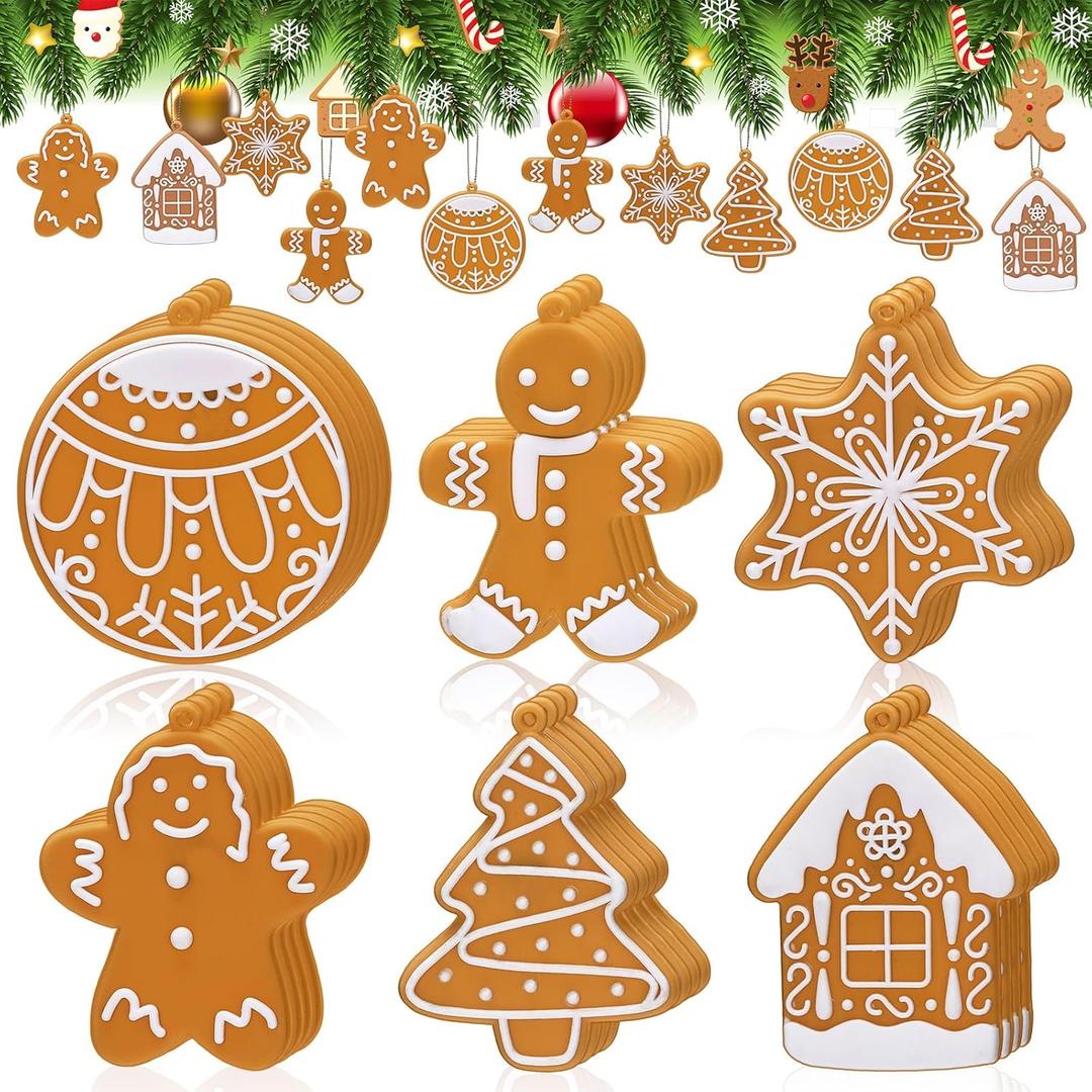 Zhanmai 24 Pieces Christmas Gingerbread Man Hanging Ornaments Christmas Tree Gingerbread Man Decorations Cute Xmas Hanging Ornaments Traditional Xmas Tree Party Decors