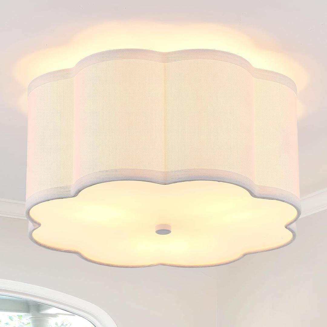 Modern Drum Semi Flush Mount Ceiling Light Fixture Modern 12.99 White 3-Lights Drum Ceiling Lighting Vintage Linen Ceiling Lamp for Kitchen, Basement, Dining Room, Bedroom, Laundry Room
