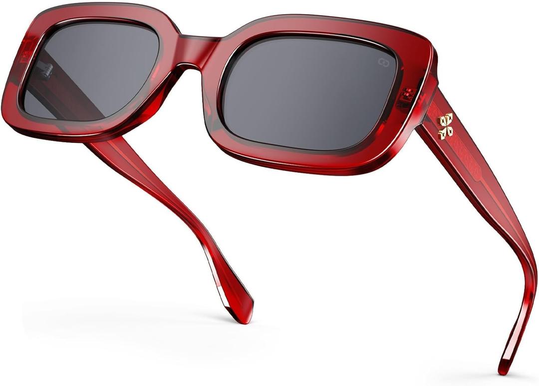 VISOONE Chunky Rectangle Sunglasses Women Men 90s Vintage Retro Accessories UV400 Protection Narrow Square Shades Harmony (Red)