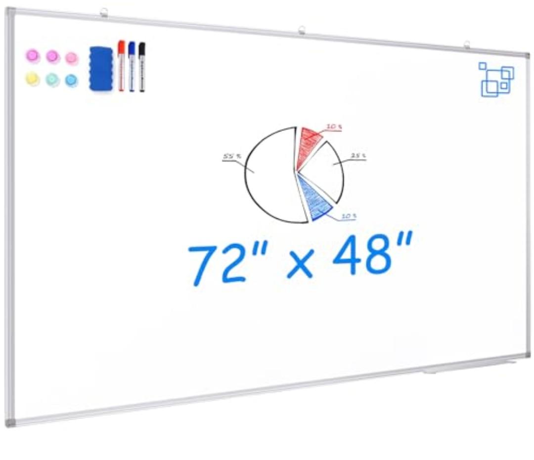 Maxtek White Board Dry Erase 72 x 48, Magnetic Dry Erase Whiteboard for Wall 6' x 4' Wall-Mounted Aluminum Frame Versatile Presentation Marker Board with a Long Pen Tray for Classroom, Office & Home