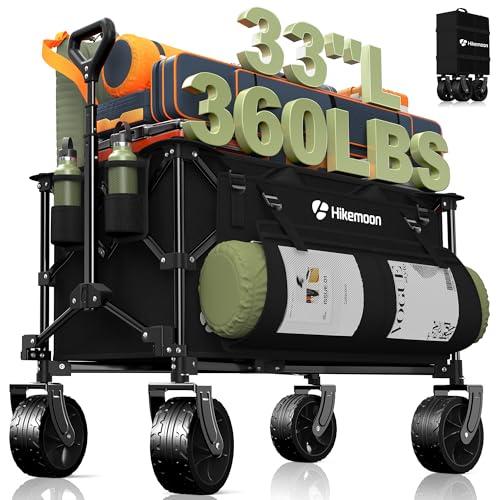 Hikemoon 150L Collapsible Wagons Carts Foldable, 360LBS Heavy Duty Folding Beach Cart with Big All-Terrain Wheels, Portable Utility Wagon for Grocery, Shopping, Garden, Sports, Camping, Black (Missing Parts)