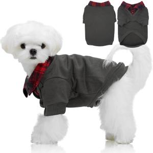 FUAMEY Dog Sweatshirt for Medium Dogs,Lightweight Dog Pullover Stylish Dogs Vest Breathable Two-in-One Pet Sweatshirt with British-Style Plaid Washed Vintage Pet Clothes Sweater Grey M