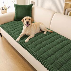Smiry Couch Cover for Dogs Washable, Non Slip Fuzzy Pet Couch Covers for 3 Cushion Sofa Pet Friendly, Thick Soft Sofa Slipcovers Cushion Protector (Dark Green, 27.6" x 47")