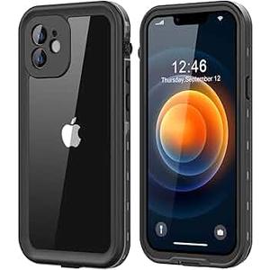 Protebox for iPhone 12 Mini Waterproof Case with Builtin Screen Protector, Shockproof Dustproof Full Body Protective IP68 Waterproof Phone Case for iPhone 12 Mini 5.4 inch (Black/Clear)
