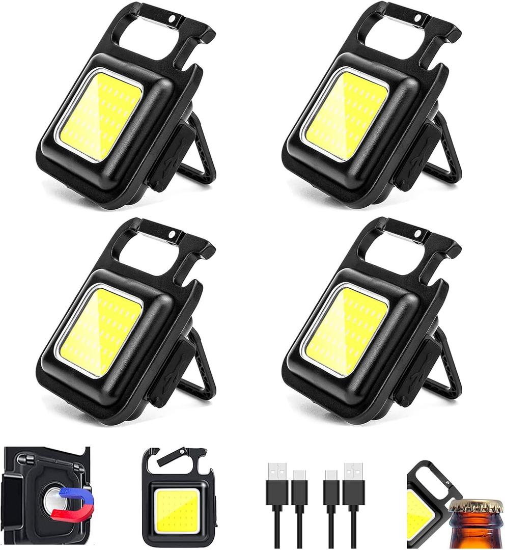 MAKDAK COB Rechargeable Keychain Flashlight 4Pack, High Lumen Super Bright LED Work Light with Magnet,Clip,Bottle Opener for Dog Walking,Car Repair, Emergency,Camping,EDC