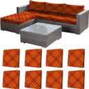 CALBODE 8Pcs Stretch Cushion Covers Outdoor Cushion Cover Replacement Slipcovers Grid Chair Seat Covers for Indoor Patio Furniture Protector(Orange Plaid, CoverOnly)