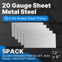 5 Pack 20 Gauge Sheet Metal Steel, 12" x 6" Cold Rolled Steel Sheet Plate,Durable Weldable Plate for DIY, Auto Repair, Industrial Projects