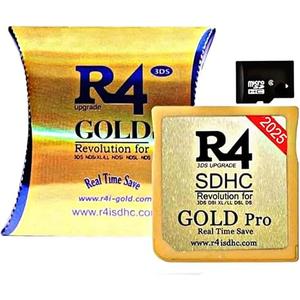 R4 SDHC Gold Pro Adapter with 32 GB Micro SD with YS Menu with 500 in 1 Will Work On DS DSI DSIXL 2DS 2DSXL 3DS 3DSXL