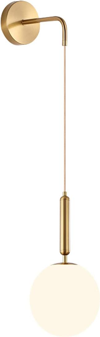 White Glass Globe & Gold Metal Wall Sconces Lamp Drop Wall Light Fixture for Bedside (White Glass & Gold Metal)