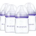 Lansinoh AntiColic Baby Bottles for Breastfeeding Babies, 5 Ounces, 4 Count, Includes 4 Extra Slow Flow Nipples, Size XS