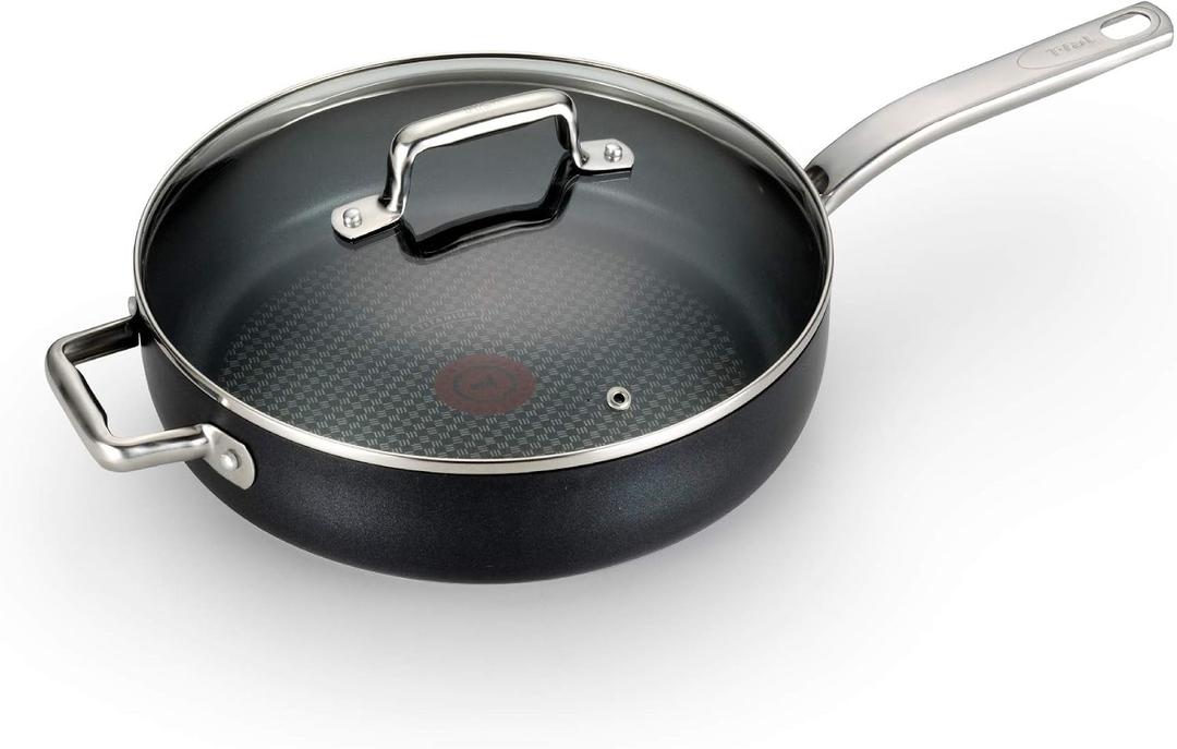 T-Fal ProGrade Nonstick Jumbo Cooker W/Lid & Helper Handle, 5 Quart, Induction, Oven Broiler Safe 500F, Cookware, Non Stick Saute Pan, Deep Frying Pan, Kitchen, Pots and Pans, Dishwasher Safe, Black