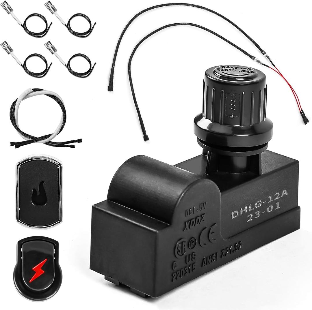 Uniflasy DHLG-12 Grill igniter Replacement Kit for Charbroil, 2 Outlet Electronic Igniter and Switch Button with 6 Wires for Charbroil Ignition Systems and Most CharBroil Gas Grills