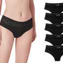 Luna & Sun Women Soft Stretch Sexy Hipster Bikini Panties Underwear with Lace (Medium, Black (5pcs))
