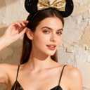 A Miaow Colorful Sequin Headband Glitter Bow Hair Clasp Adults Women Butterfly Hair Hoop Birthday Party Holiday Park Photo Supply (Black and Golden)