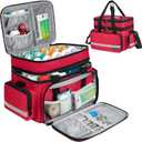 Large Pill Bottle Organizer, Double Layers Medicine Storage Bag with Lockable Zippers and Shoulder Strap,Medication Travel Bag for Prescription Bottles, Vitamins & Medical Supplies, Red (Bag Only)