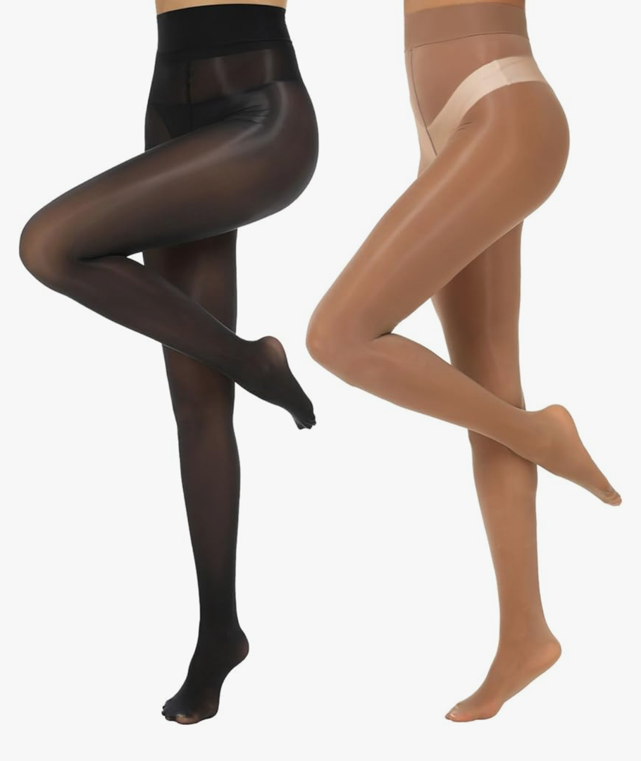 MANZI Shiny Pantyhose for Women 2 Pairs Shimmer Sheer Tights Ultra Silky, 3XL