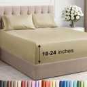 Extra Deep Queen Sheet Set - 4 Piece Breathable & Cooling Bed Sheets - Easily Fits 18 to 24 inch Mattress - Ultra Soft, Wrinkle & Fade Free w/ Extra Deep Pockets - Comfy Hotel Luxury Bedding - Beige