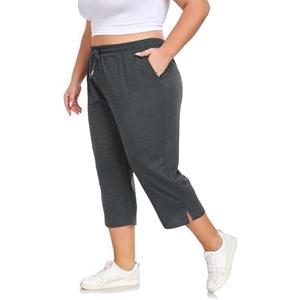 ForHailey Plus Size Capri Pants for Women Loose Fit Yoga Pants with Pockets Workout Activewear Sweatpants Size 2XL.
