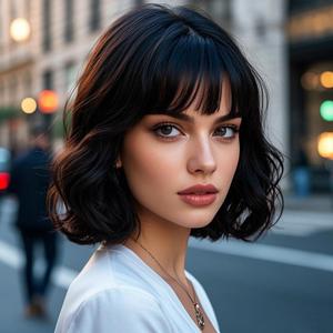 Black Wig for Women Short Wavy Bob Wig With Bangs Heat Resistant Synthetic Wigs for Daily Party Cosplay Costume Wig Use