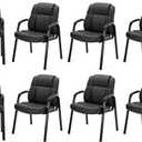 OLIXIS Waiting Room Reception Chairs Set of 8, Leather Office Desk Guest Stationary Side Chair with Padded Arms for Home Conference Lobby Area Meeting Church Medical Clinic Elderly Student (Pu-black)