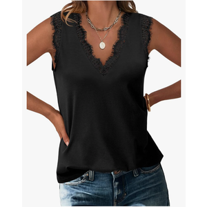 ANRABESS Womens Lace Trim Tank Tops V Neck Sleeveless Shirts 2025 Summer Casual Trendy Dressy Cami Top XXL
