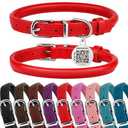 BRONZEDOG Rolled Leather Dog Collar for Small Medium Large Dogs with QR ID Tag (S: 12-14 Inch, Scarlet Red)