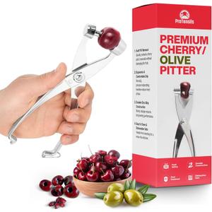 Premium Cherry Pitter Stoner - Olive Pitter Tool Heavy Duty | Quality Finish | Includes Cherry Recipe EBOOK (Silver)
