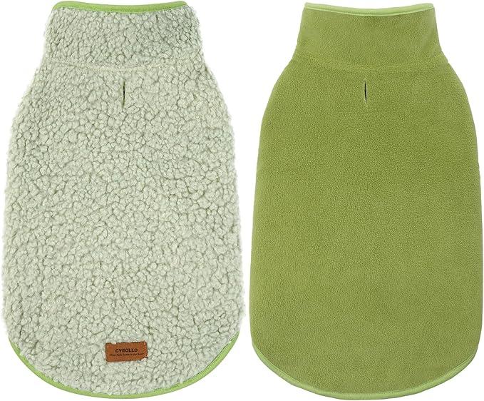 cyeollo Warm Dog Sweater Coat Jacket Thickened Thermal Sherpa Sweaters Reversible Fleece Vest Pet Clothes for Cold Weather Winter Dog Coats for Small Dogs Girl, Green M (Medium (10-15lbs))