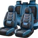 Coverado Car Seat Covers Full Set, Seat Covers for Cars, Front Seat Covers and Back Seat Cover Waterproof Leather Automotive Seat Cover, Universal Car Interior Protectors Cushion for Most Cars Blue