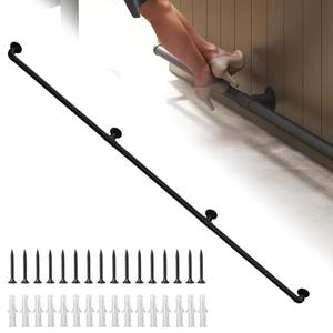 Bar Foot Rail Kit 6ft Matte Black Bar Foot Rest Brackets with Internal Connector and End Caps, Galvanized Steel Complete Undercounter Combination Mount