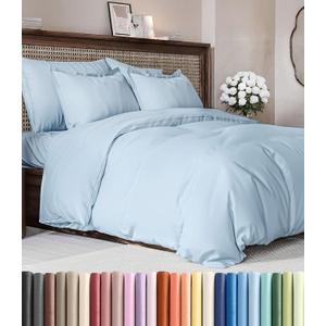 Duvet Cover Cal King Size Set - Extra Soft Cal King Duvet Cover 104" x 98" with 2 Pillow Shams - Hotel Luxury, Easy Care & Fade Free w/ Zipper Closures & Ties - Comfy, Cozy & Breathable (Light Blue)