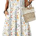 Zeagoo Women Summer Casual Dresses 2026 Sleeveless Midi Pleated Tank Sundress with Pockets V Neck A Line Swing Tshirt Dress, Size L