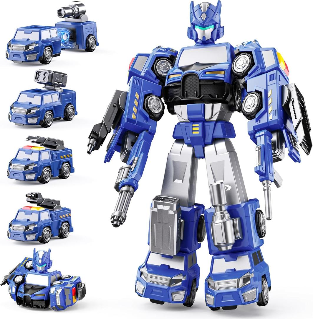5 in 1 Magnetic Transform Trucks Robot Toys Gifts for 3 4 5 6 Year Old Boys Kids, Easy DIY Assembly, Ideals 3 4 5 6 Year Old Boy Birthday Gift Toys, Magnetic Transform Trucks Toy for Boys (Blue)