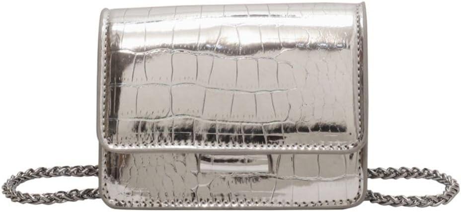 Metallic Evening Mini Silver Purse, Crossbody Bags for Women Y2K Glitter Clutch Handbag for Nightclub Parties