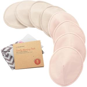 Organic Nursing Pads - 8 Washable Breast Pads for Breastfeeding, Wash Bag, Viscose Derived from Bamboo Reusable Nipple Covers for Breastfeeding Essentials, Soft & Absorbent(Neutrals, L 5")