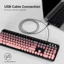 FOPETT 8870P Wired Keyboard and Mouse Combo - Full-Sized Computer Keyboards with 104 Round Keys Retro Typewriter Mouse and Keyboard for PC Windows Desktop Laptop - Pink Colorful