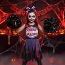JenPen Scary Halloween Cheerleader Outfit for Bloody Cheerleader Costume Bow Purple Black Dress up Cosplay Party (5-7 Years)