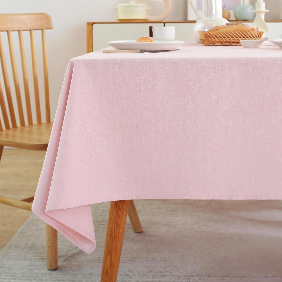 Laolitou Spring Table Cloth (Fits 4 Foot Table) Rectangle Linen Waterproof Textured Light Pink Tablecloth, Washable Wrinkle Free Spill Proof Fabric Tablecloths for Dining Table Farmhouse, 52x70 Inch