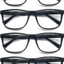 Reading Glasses 1.50 Oversized Large Square Men Readers Black Frame 4 Pack,Comfy Lightweight Eyeglasses for Reading Flexible Spring Hinge