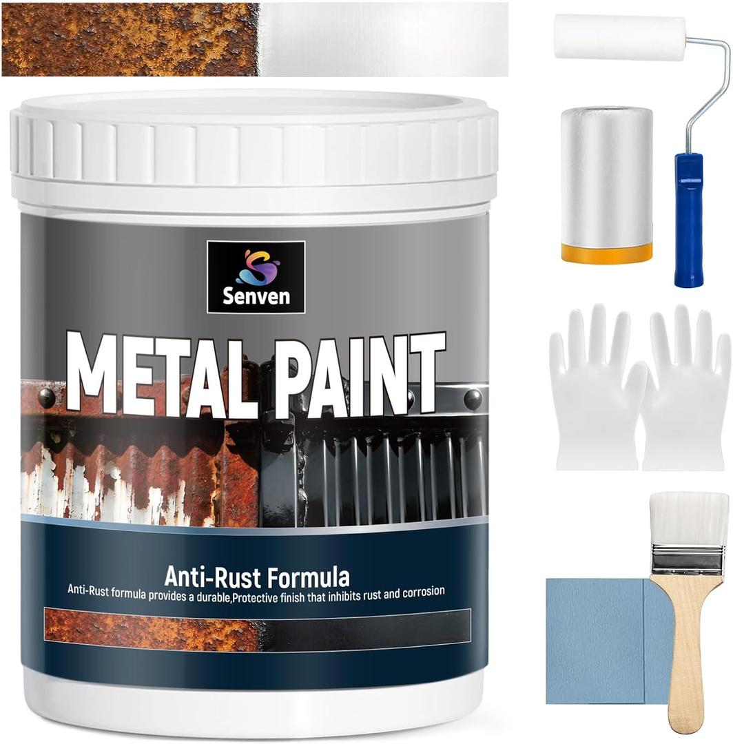 Metal Paint White 21oz Waterpoof Anti Rust Preventative White Paint for Metal, Anti Rust Enamel Multi Surface Acrylic White Paints Refinishing Kit for Metals, Gate, Fence, Railing, Craft, Wood, Walls