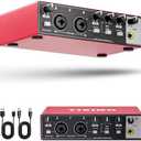TISINO Audio Interface 24Bit/192kHz, USB Audio Interface for Recording, Songwriting, Streaming and Podcasting, Plug & Play Studio Interface with 48V Phantom Power, PC/Mac/iOS Compatible,RED