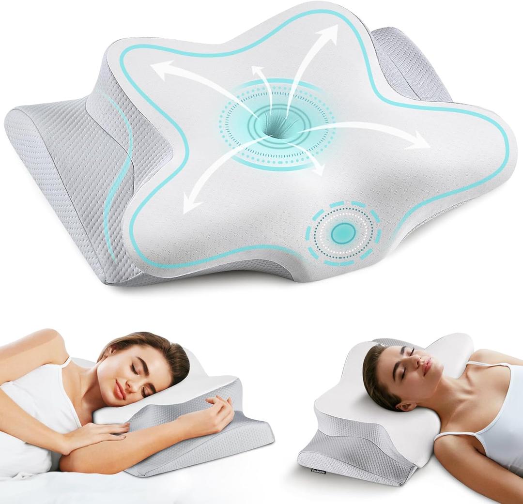 Cervical Neck Pillow for Pain Relief - Cooling Side Sleeper Pillow for Sleeping, Ergonomic Memory Foam Pillows for Neck Support, Contour Orthopedic Bed Pillow for Back Stomach Sleepers (Grey)