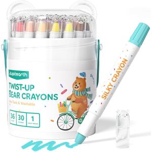 JUPITEARTH Silky Crayons for Toddlers 1-3, 36 Colors Twist Crayons, Non-Toxic, Washable, Easy-Grip Toddler Crayon Set for Ages 4-8, Easter Toddler Coloring Gift for Boys & Girls, Bear-Design