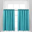 Valea Home Waffle Weave Textured Bathroom Window Curtains Water Repellent Short Curtains Window Covering Half Window Curtains Kitchen Tiers 45 inch Length, Turquoise, Set of 2