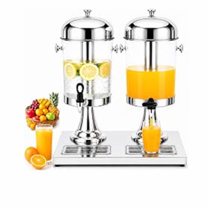 4.2 Gallon Beverage Dispenser, Dual Drink Dispenser with Stand, Stainless Steel Juice Dispenser with Ice Core, Leak Proof Spigot & Drip Tray, Commercial Drink Dispenser for Parties Buffet Catering