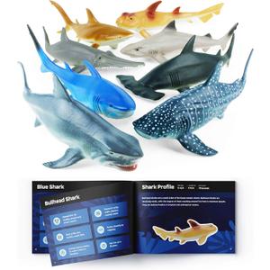 Boley Shark Toys - 8 Pack 10" Long Soft Plastic Realistic Shark Toy Set - Toddler Sensory Toys and Birthday Party Favors for Kids