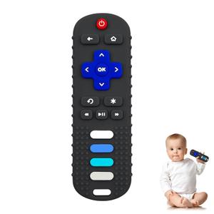 YAPROMO Baby Teething Toys,2 Pcs TV Remote Control Shape Teether Toys, Food Grade Silicone Chew Toy (Deal Black)