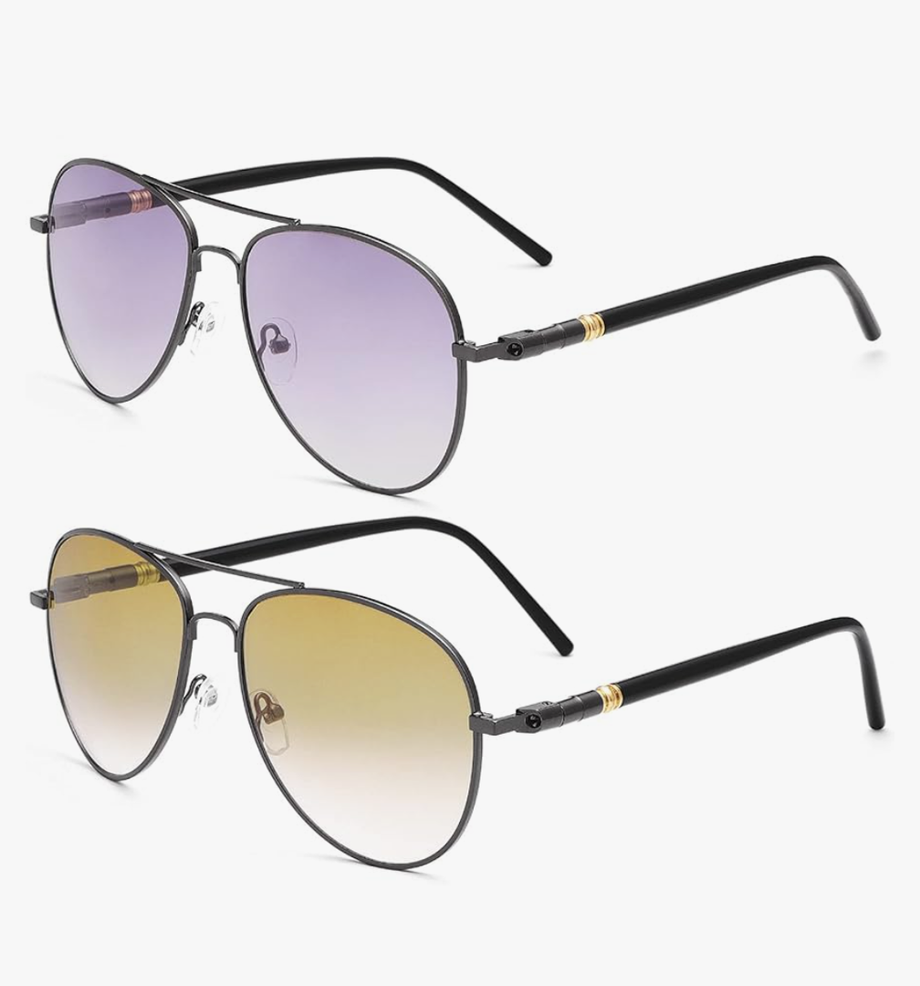 2 Pairs Spring Hinge Invisible Bifocal Reading Glasses UV400 Protection Sunglasses Outdoor Readers Driving Eyeglasses
