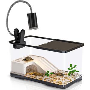 (Tank+Light+Filter+Filter Balls) Turtle Tank Kit, Turtle Tank Starter Kit with Basking Platform, Bottom Drainage, Multi-Function Areas for Amphibian,Reptiles.15.35" x 8.5" x 8.3" Inch